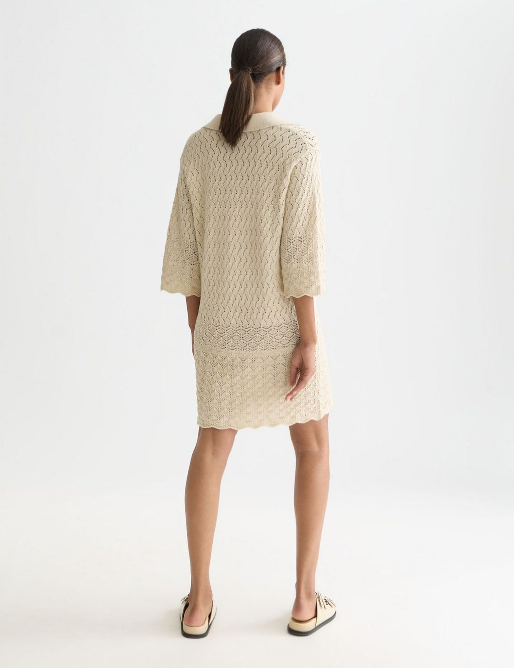 Robe Pointelle Stitch Knitted Short Tunic - Fog