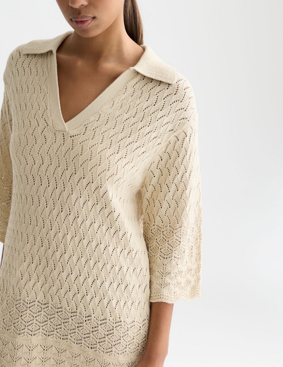 Robe Pointelle Stitch Knitted Short Tunic - Fog