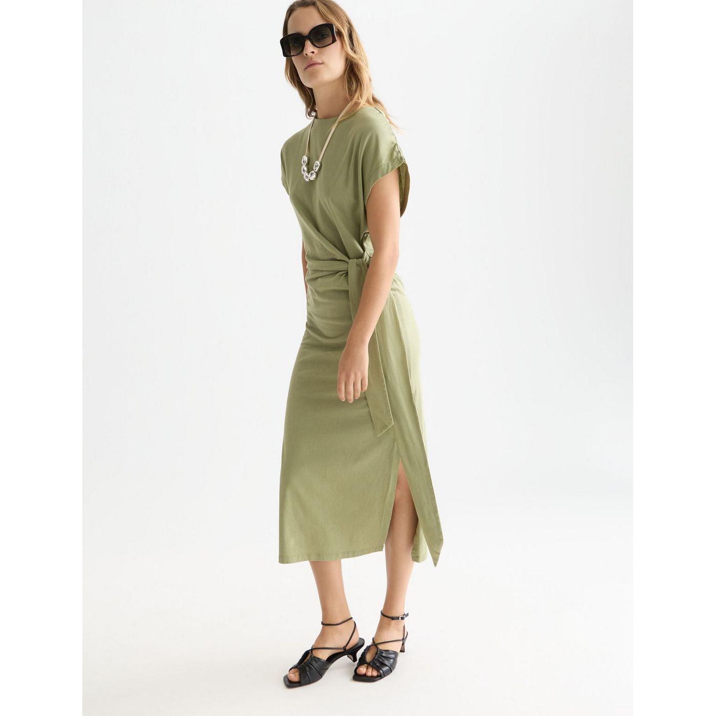 Robe Knotted Relaxed Midi - Oil Green