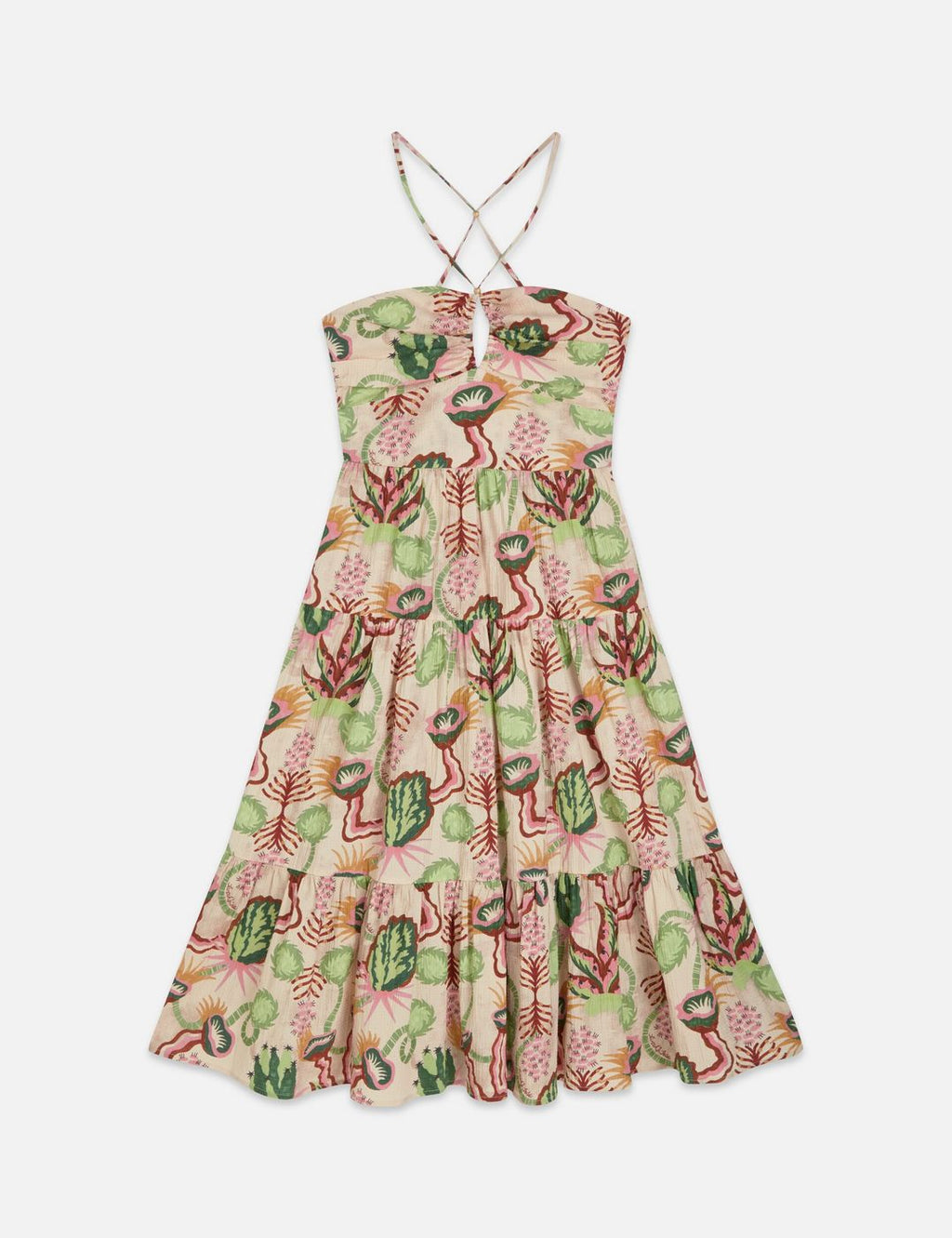 Robe Cotton Seersucker Keyhole Halter Midi - Desert Floral Canyon Clay