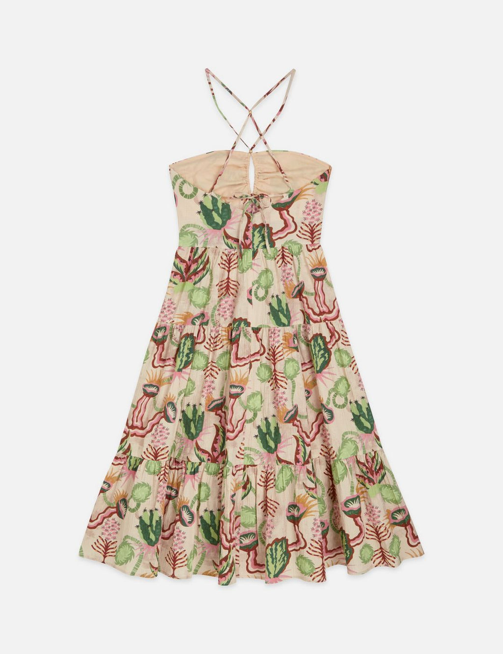 Robe Cotton Seersucker Keyhole Halter Midi - Desert Floral Canyon Clay