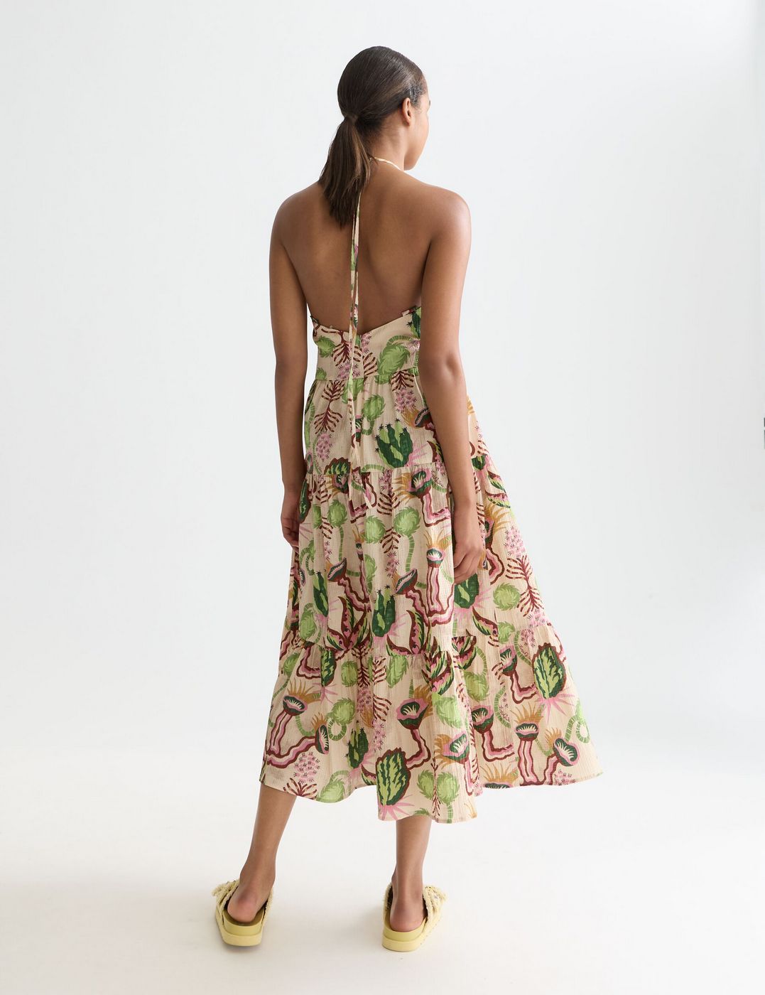 Robe Cotton Seersucker Keyhole Halter Midi - Desert Floral Canyon Clay