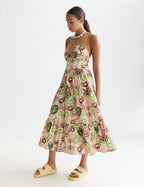 Robe Cotton Seersucker Keyhole Halter Midi - Desert Floral Canyon Clay