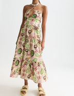 Robe Cotton Seersucker Keyhole Halter Midi - Desert Floral Canyon Clay