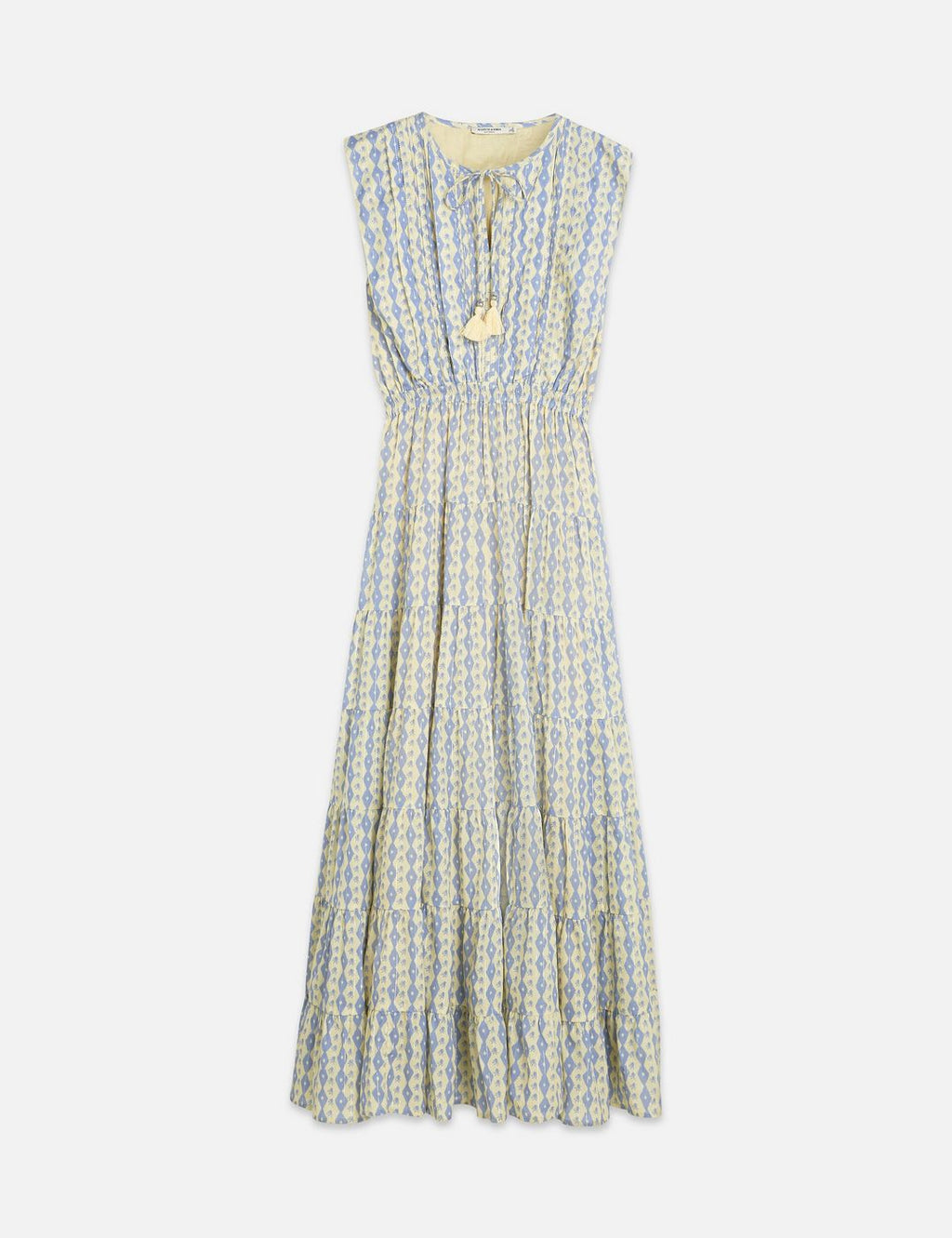 Printed Tiered Maxi Dress - Cactus Stripe Placed Raffia
