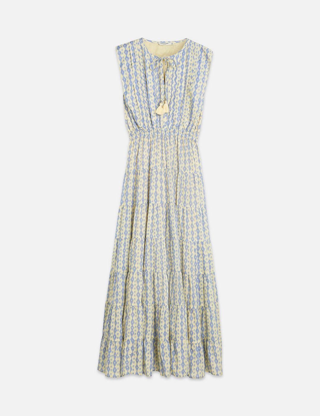 Printed Tiered Maxi Dress - Cactus Stripe Placed Raffia