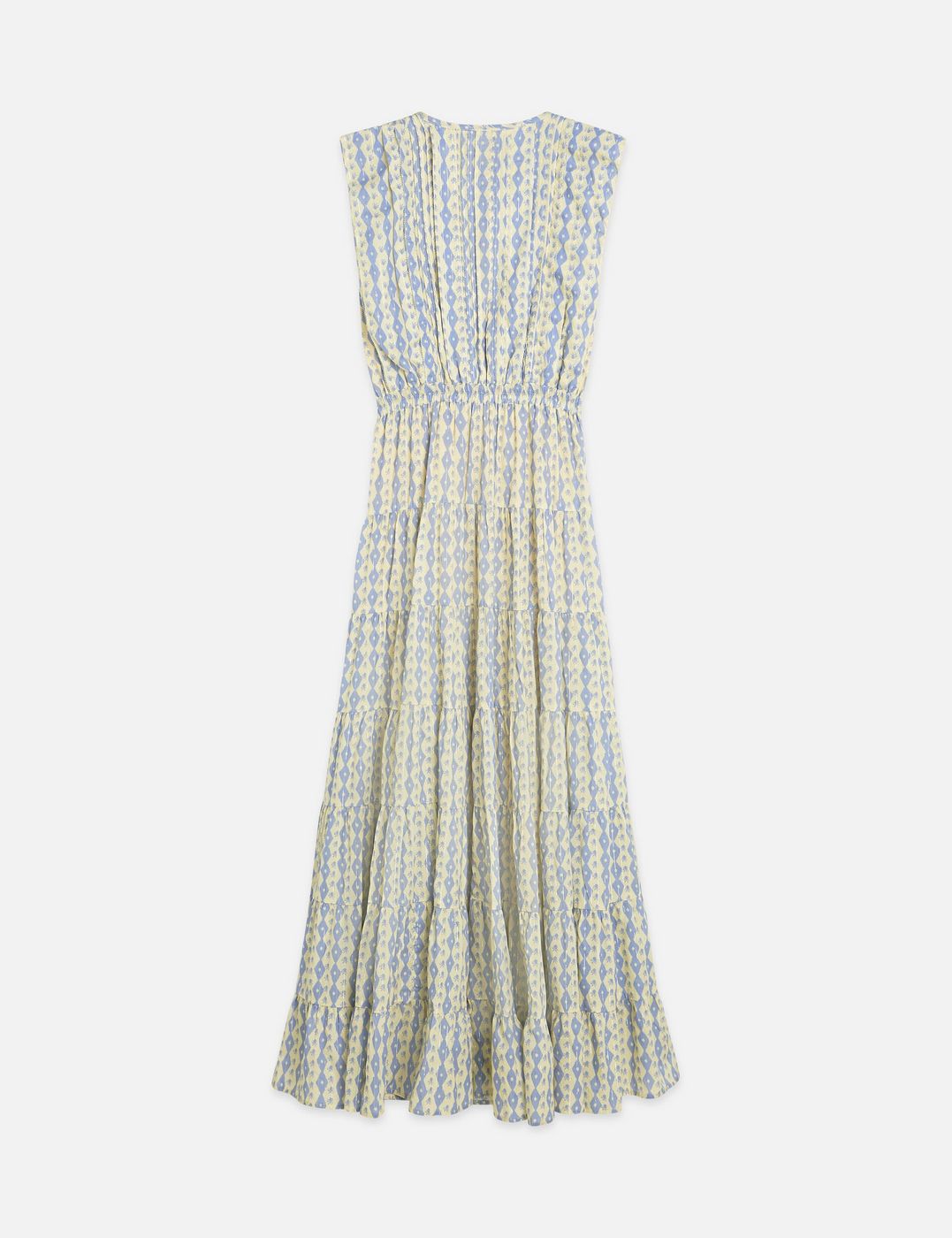 Printed Tiered Maxi Dress - Cactus Stripe Placed Raffia