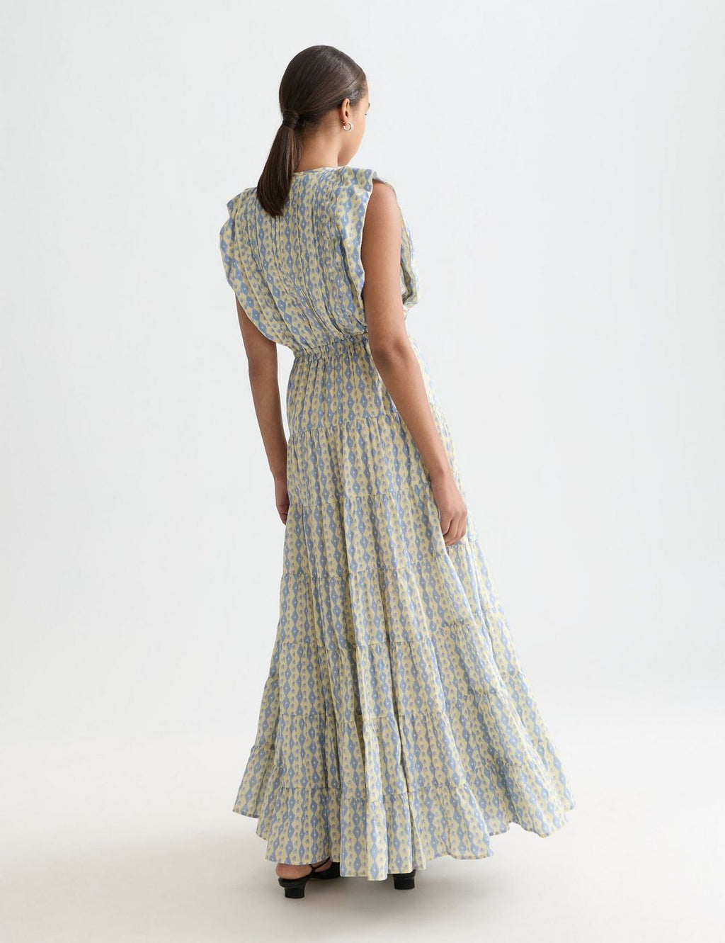 Printed Tiered Maxi Dress - Cactus Stripe Placed Raffia