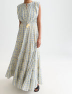 Printed Tiered Maxi Dress - Cactus Stripe Placed Raffia