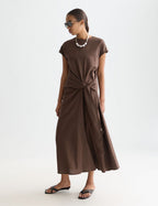 Robe Relaxed Linen Blend Ankle Length Tie - Hot Fudge