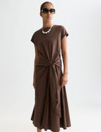 Robe Relaxed Linen Blend Ankle Length Tie - Hot Fudge