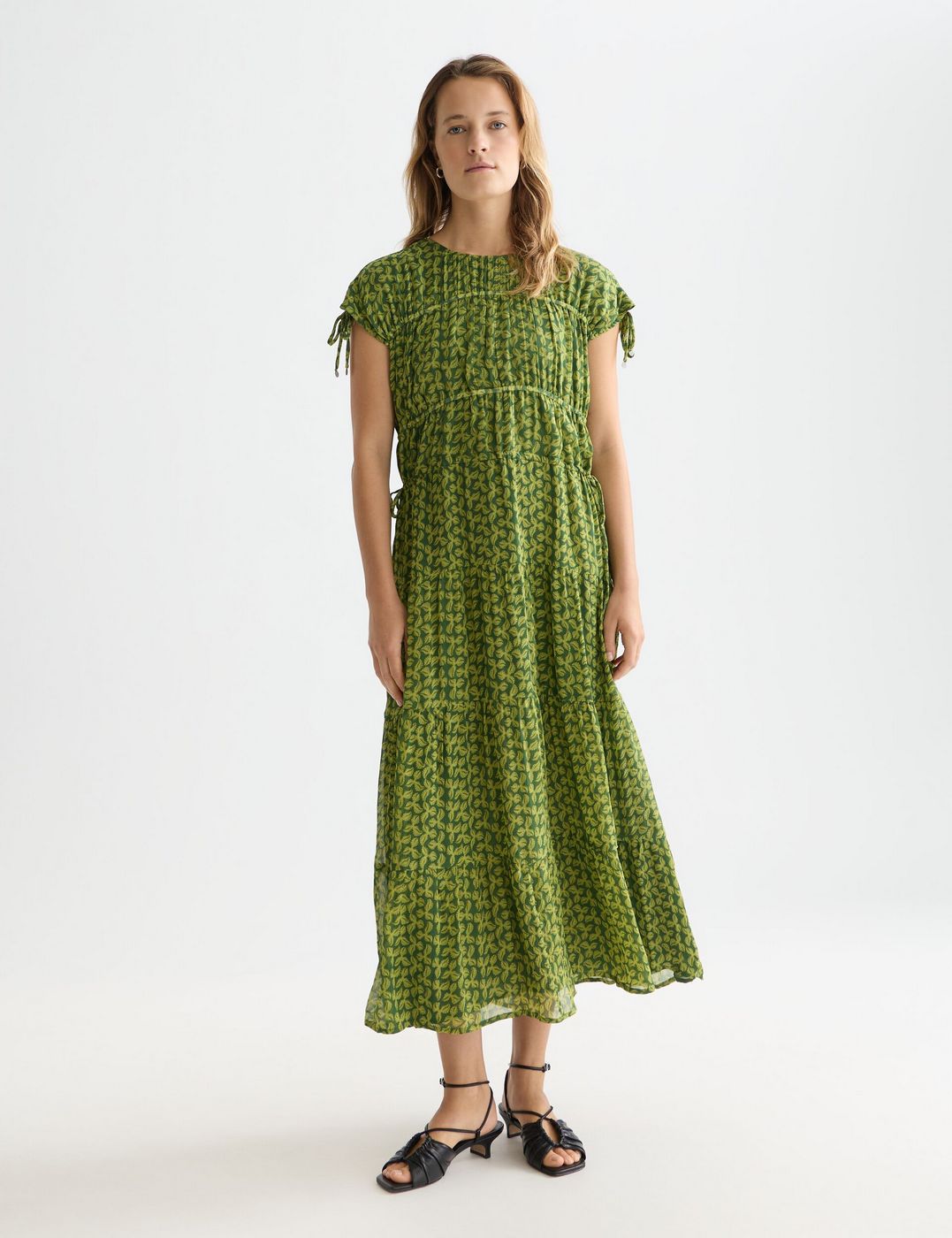 Robe Tiered Printed Chiffon Midi - Mini Cactus Garden Green