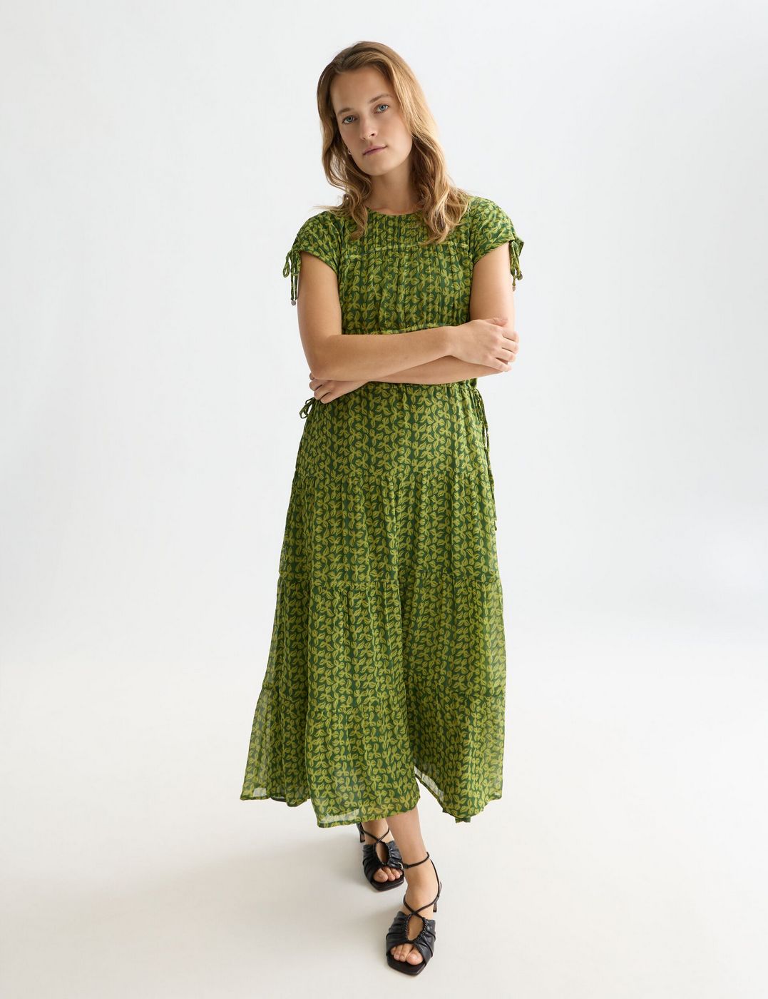 Robe Tiered Printed Chiffon Midi - Mini Cactus Garden Green