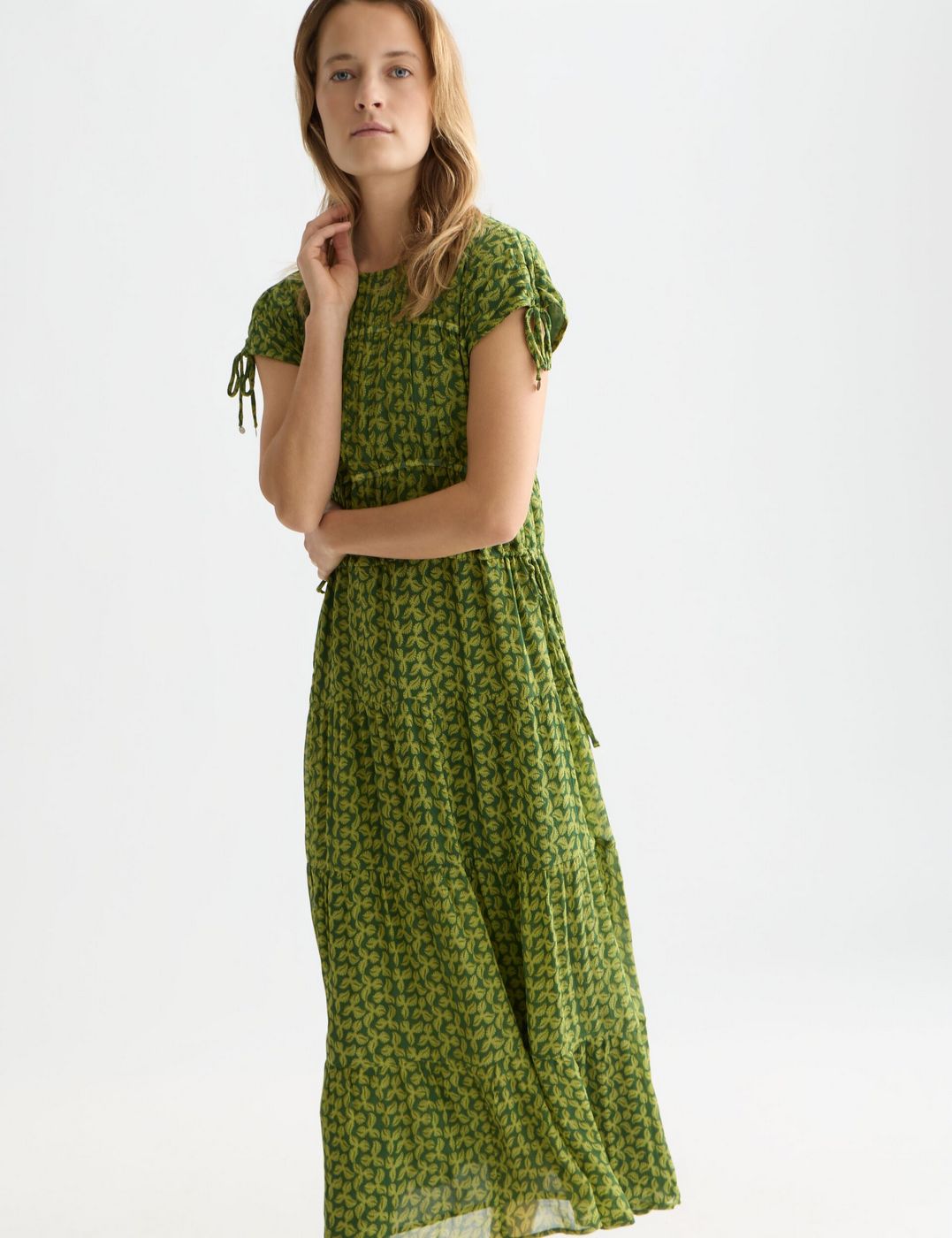 Robe Tiered Printed Chiffon Midi - Mini Cactus Garden Green