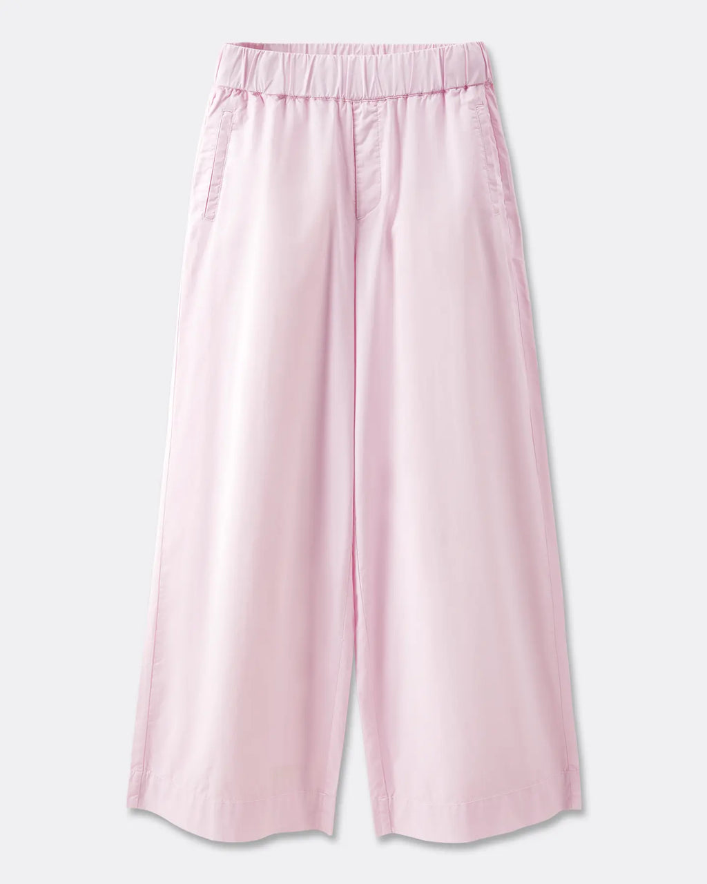 Pantalon femme en popeline légère rose pâle, coupe large et fluide avec taille élastique pour un confort optimal, idéal pour l'été.