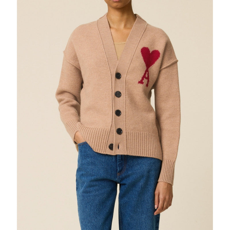 Ami Paris - Cardigan Red Adc Cardigan - Camel/Red/289