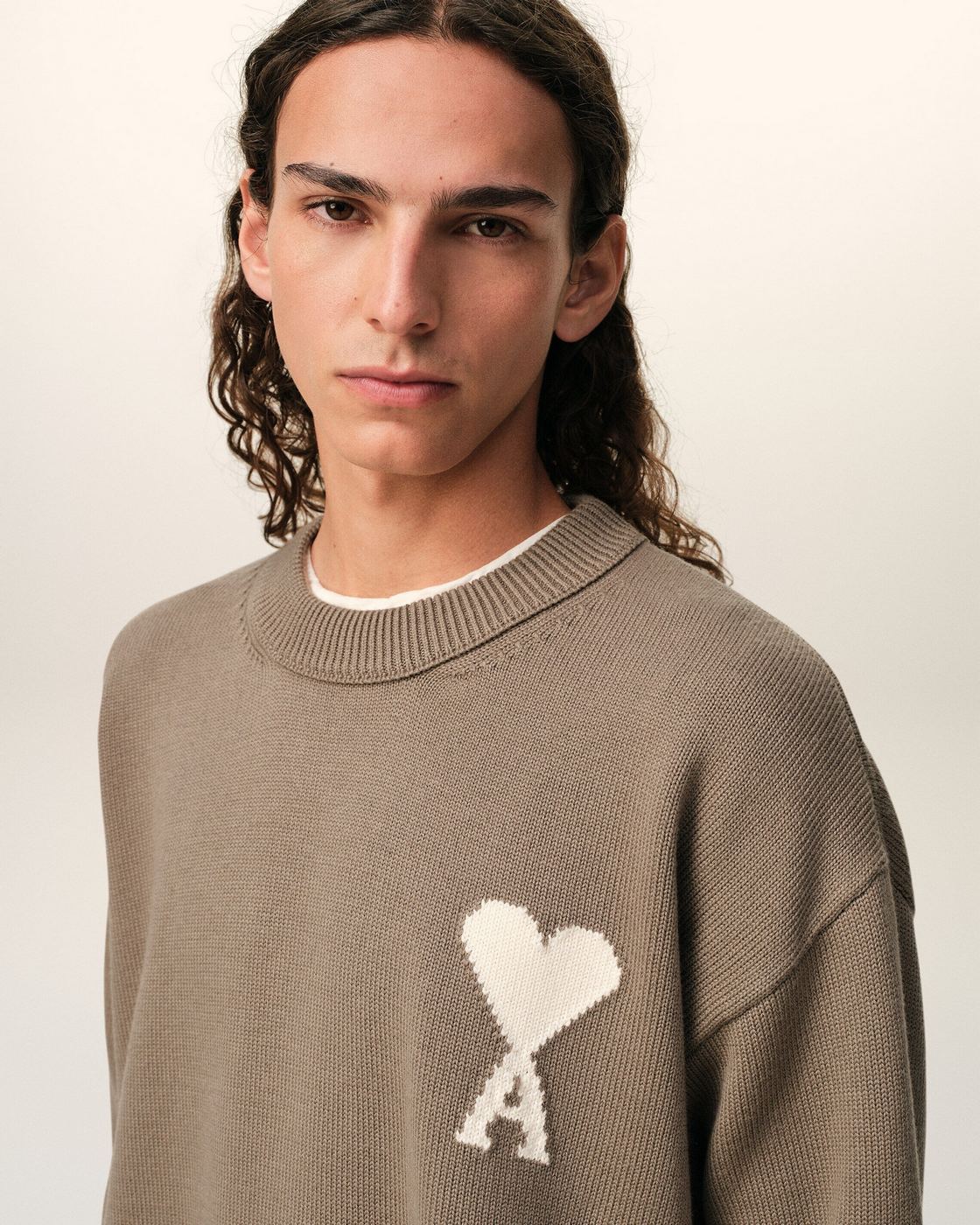 Ami Paris - Jersey Ami De Coeur con Cuello Redondo en Lana y Algodón