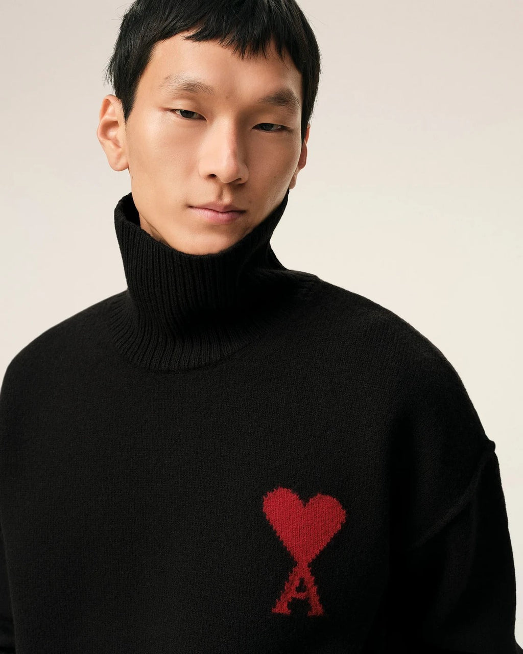 Ami Paris - Jersey De Lana Con Cuello Embudo Ami De Coeur