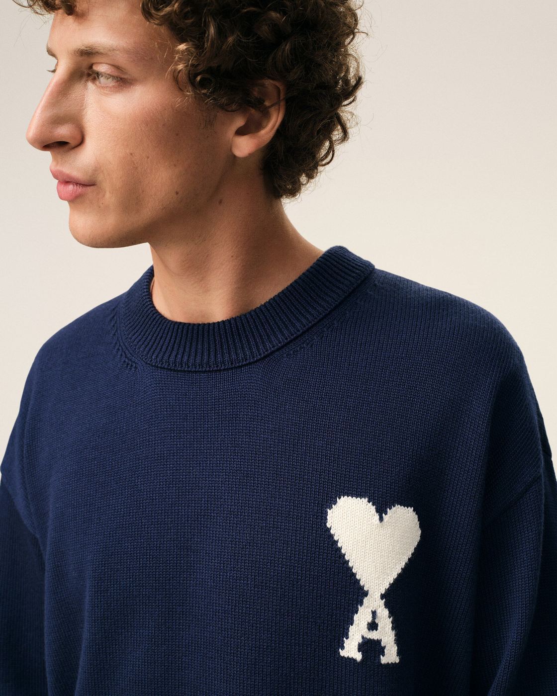 Ami Paris - Jersey Ami De Coeur con Cuello Redondo en Lana y Algodón
