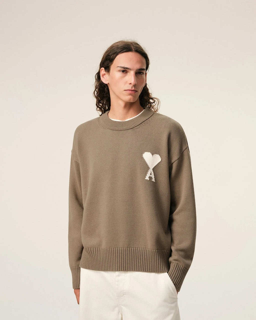 Ami Paris - Jersey Ami De Coeur con Cuello Redondo en Lana y Algodón