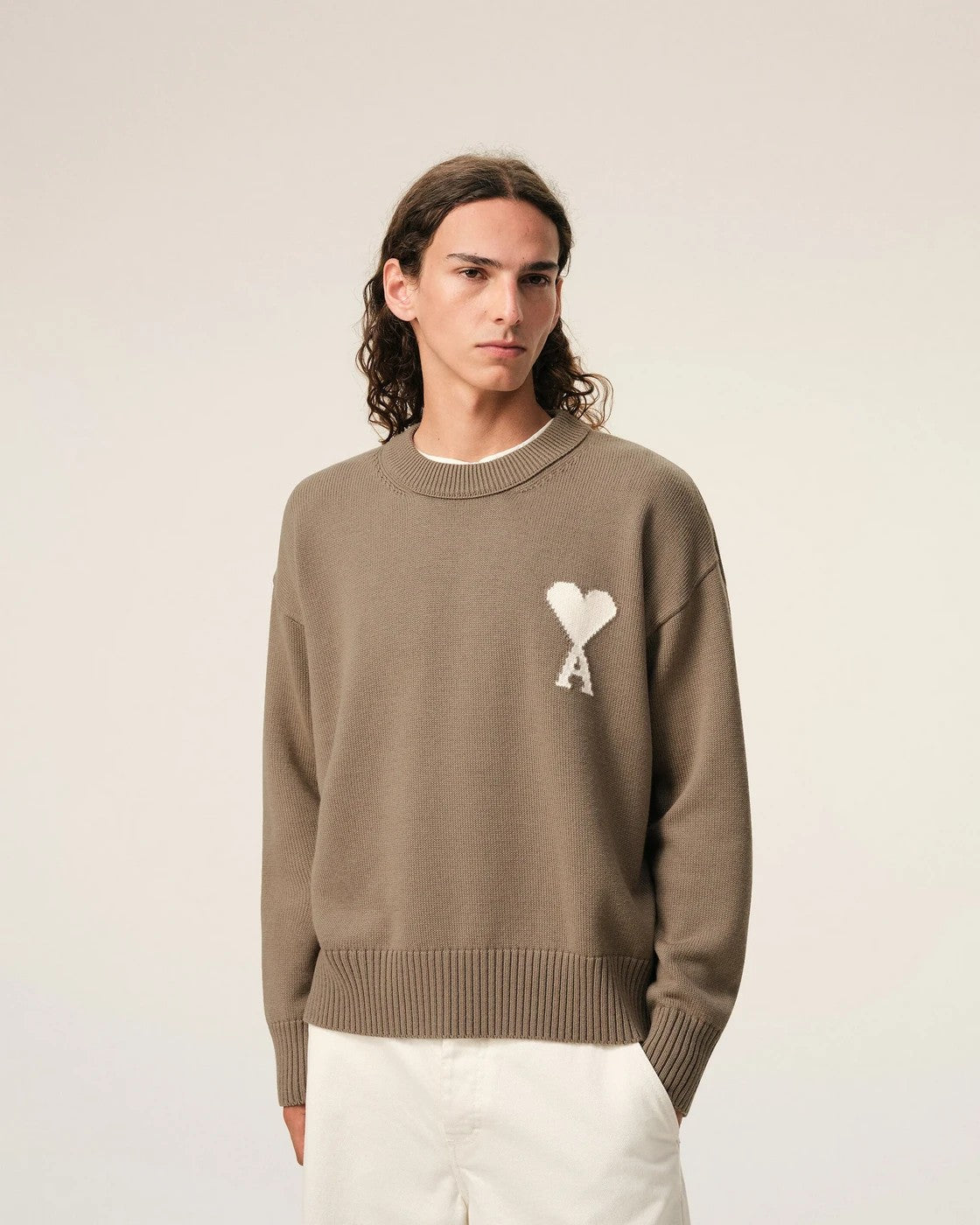 Ami Paris - Jersey Ami De Coeur con Cuello Redondo en Lana y Algodón
