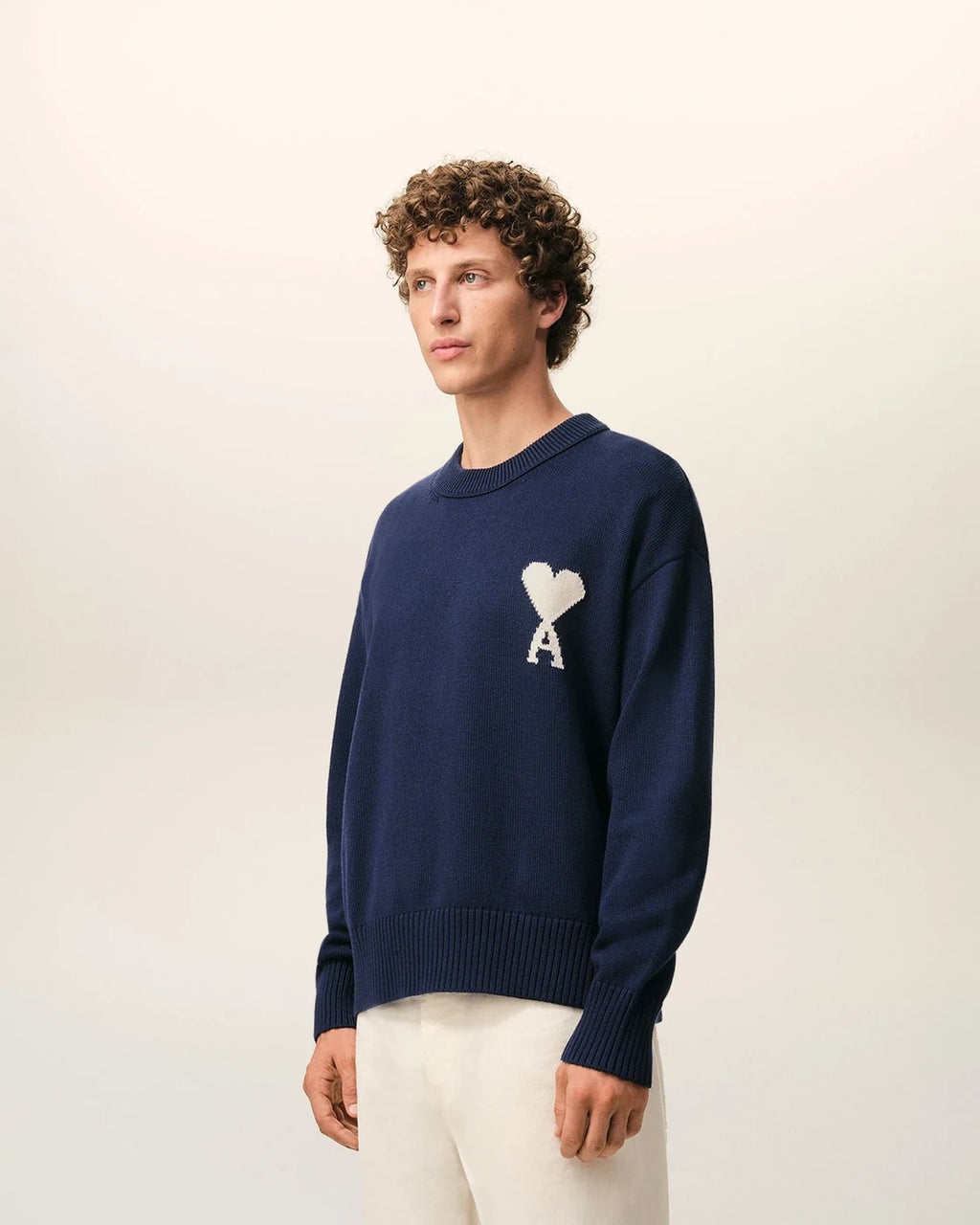 Ami Paris - Jersey Ami De Coeur con Cuello Redondo en Lana y Algodón