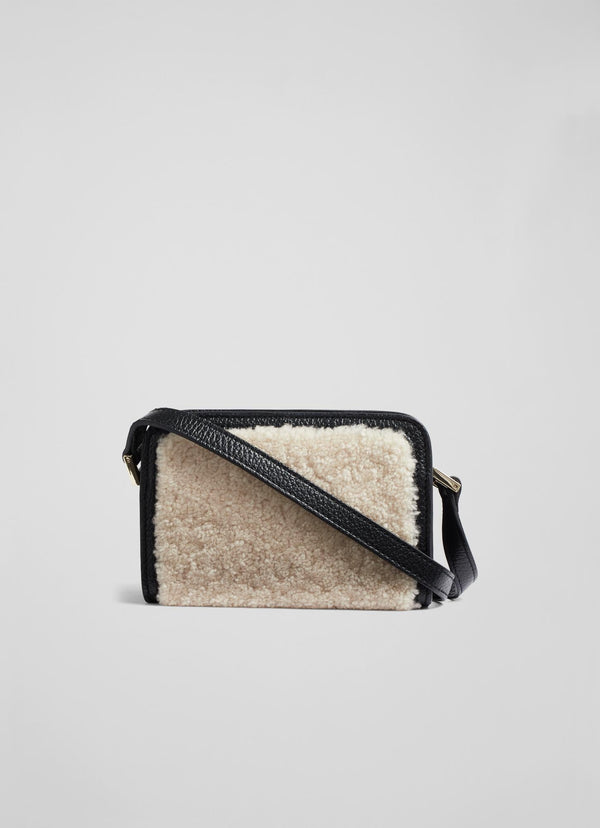 Sac Bandoulière En Cuir Et Fourrure Ginny - Noir Et Écru