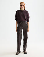 Pantalón Aurora de Polipiel de Tiro Alto y Corte Recto - Chocolate Plum
