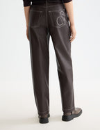 Pantalón Aurora de Polipiel de Tiro Alto y Corte Recto - Chocolate Plum