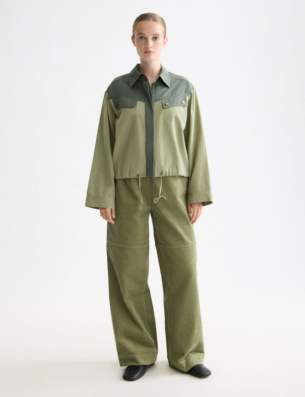 Noa pantalon met hoge taille, wijde pijpen en elastische tailleband - Petrol Green