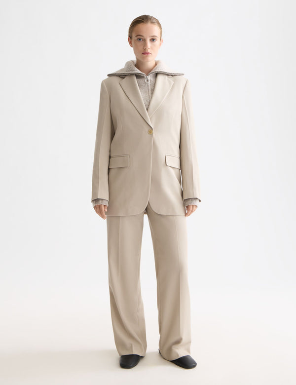 Edie - Broek van gabardine met hoge taille en wijde pijpen - Plaza Taupe