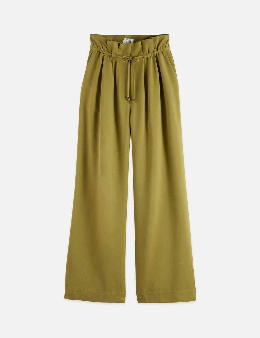 Pantalon June - High Rise Wide Leg Twill Paperbag - Green Moss