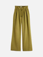 Pantalon June - High Rise Wide Leg Twill Paperbag - Green Moss