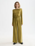 Pantalon June - High Rise Wide Leg Twill Paperbag - Green Moss