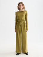 Pantalon June - High Rise Wide Leg Twill Paperbag - Green Moss