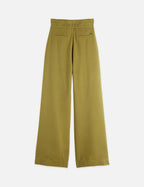 Pantalon June - High Rise Wide Leg Twill Paperbag - Green Moss
