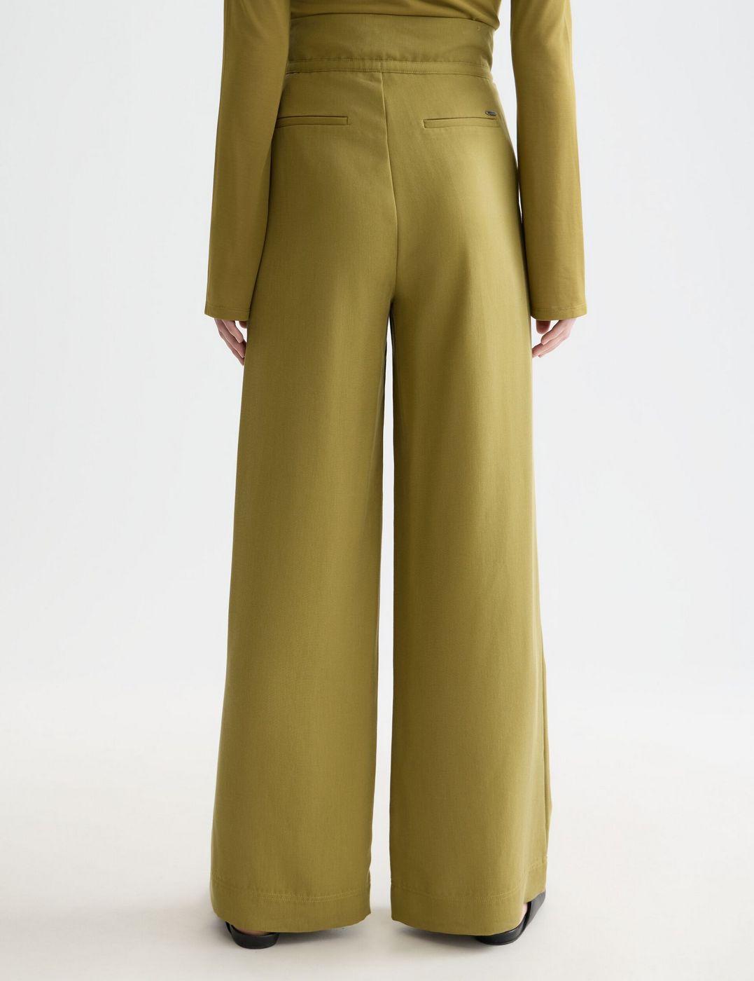 Pantalon June - High Rise Wide Leg Twill Paperbag - Green Moss