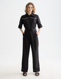 Pantalon Quinn - Mid Rise Wide Leg With Cross-Stitching - Meteorite
