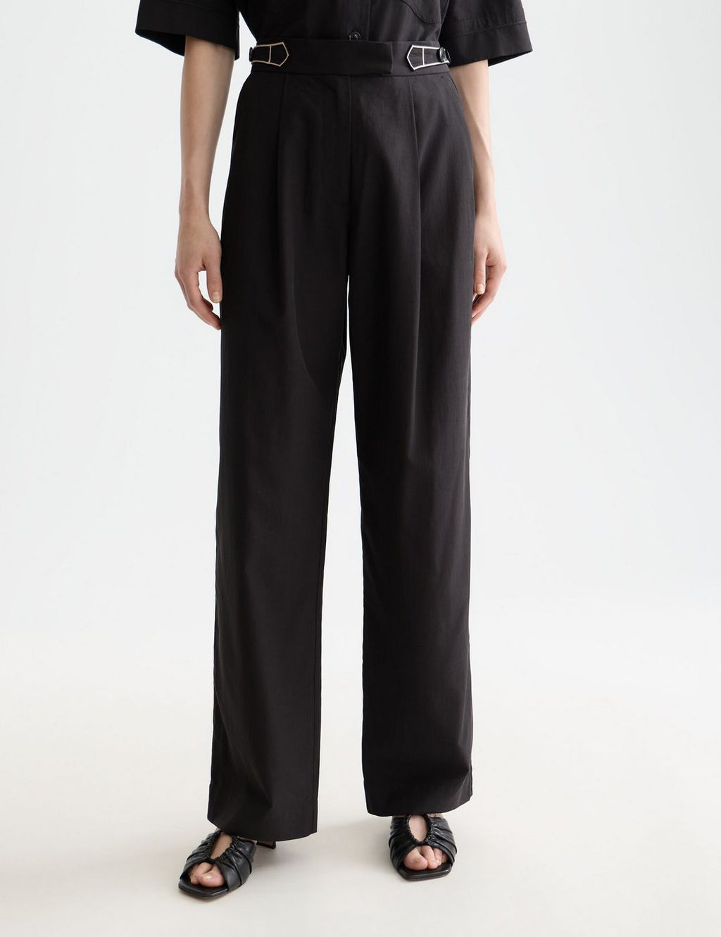 Pantalon Quinn - Mid Rise Wide Leg With Cross-Stitching - Meteorite