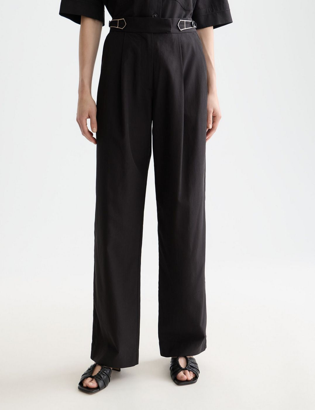 Pantalon Quinn - Mid Rise Wide Leg With Cross-Stitching - Meteorite