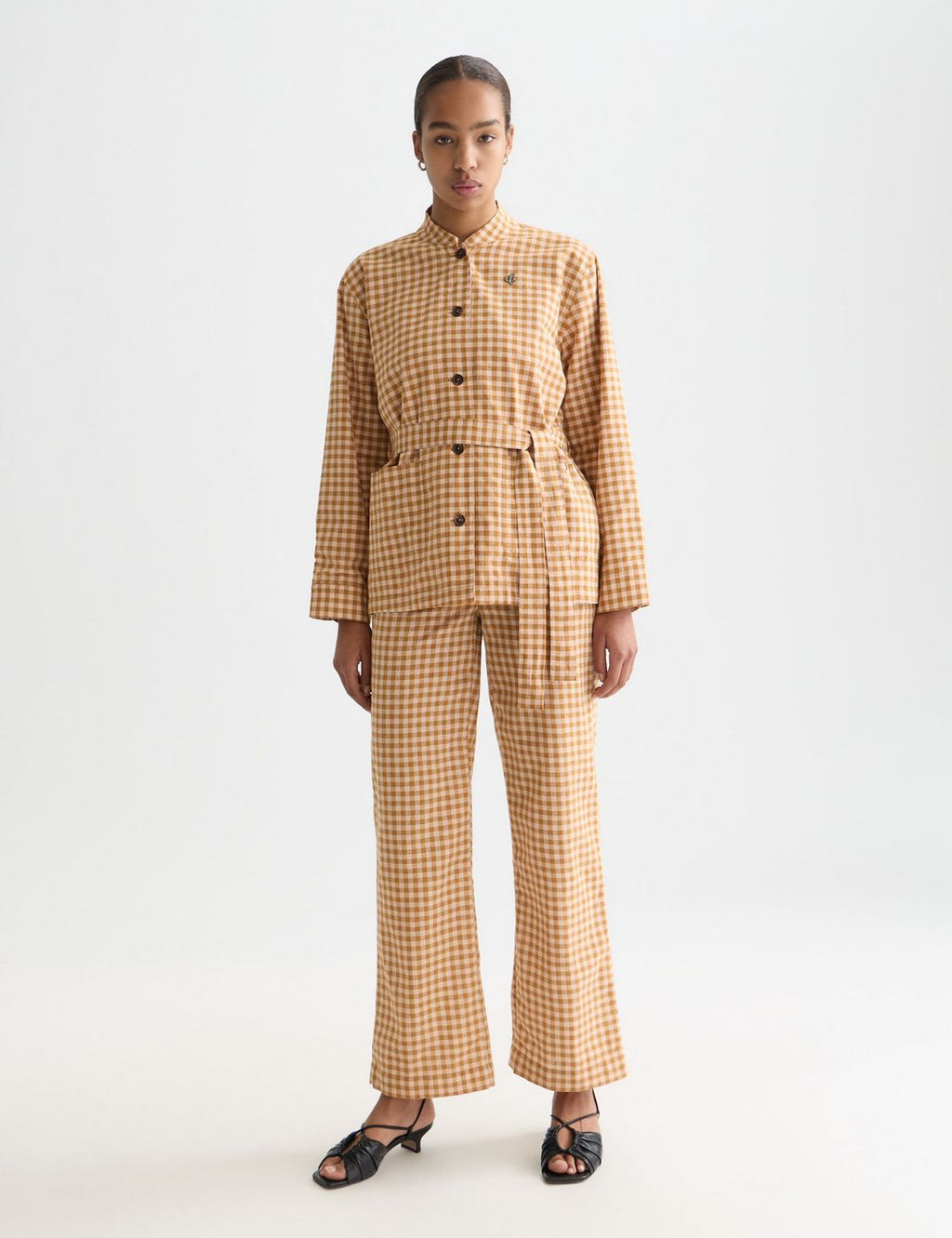 Pantalon Edie - Linen Gingham High Rise Wide Leg - Rose Dust