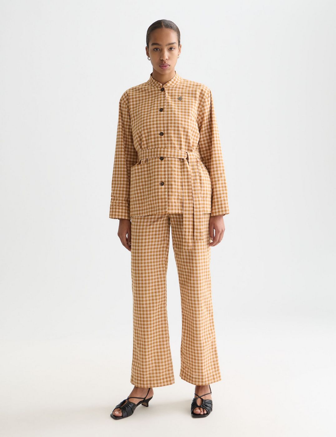 Pantalon Edie - Linen Gingham High Rise Wide Leg - Rose Dust