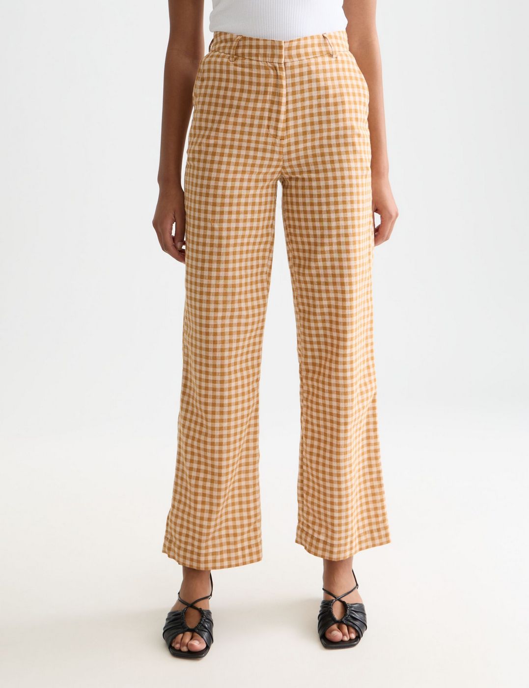 Pantalon Edie - Linen Gingham High Rise Wide Leg - Rose Dust