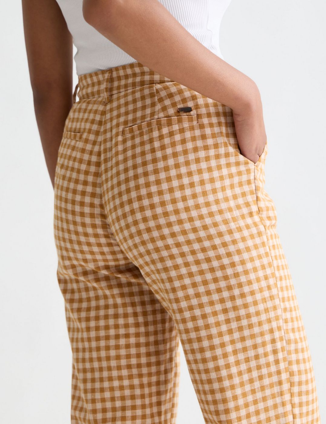 Pantalon Edie - Linen Gingham High Rise Wide Leg - Rose Dust