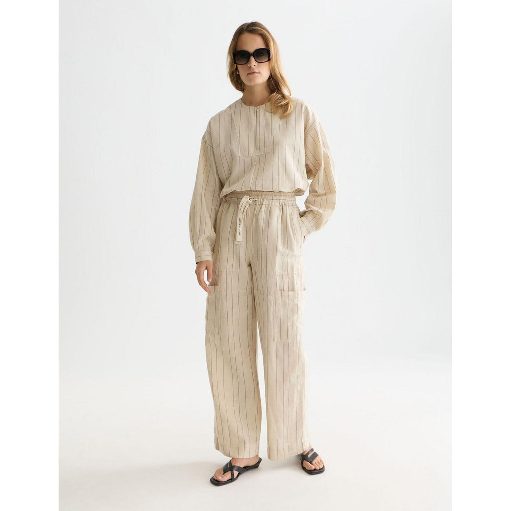 Pantalon Noa - Linen High-Rise Wide-Leg Relaxed Pull On - Fog