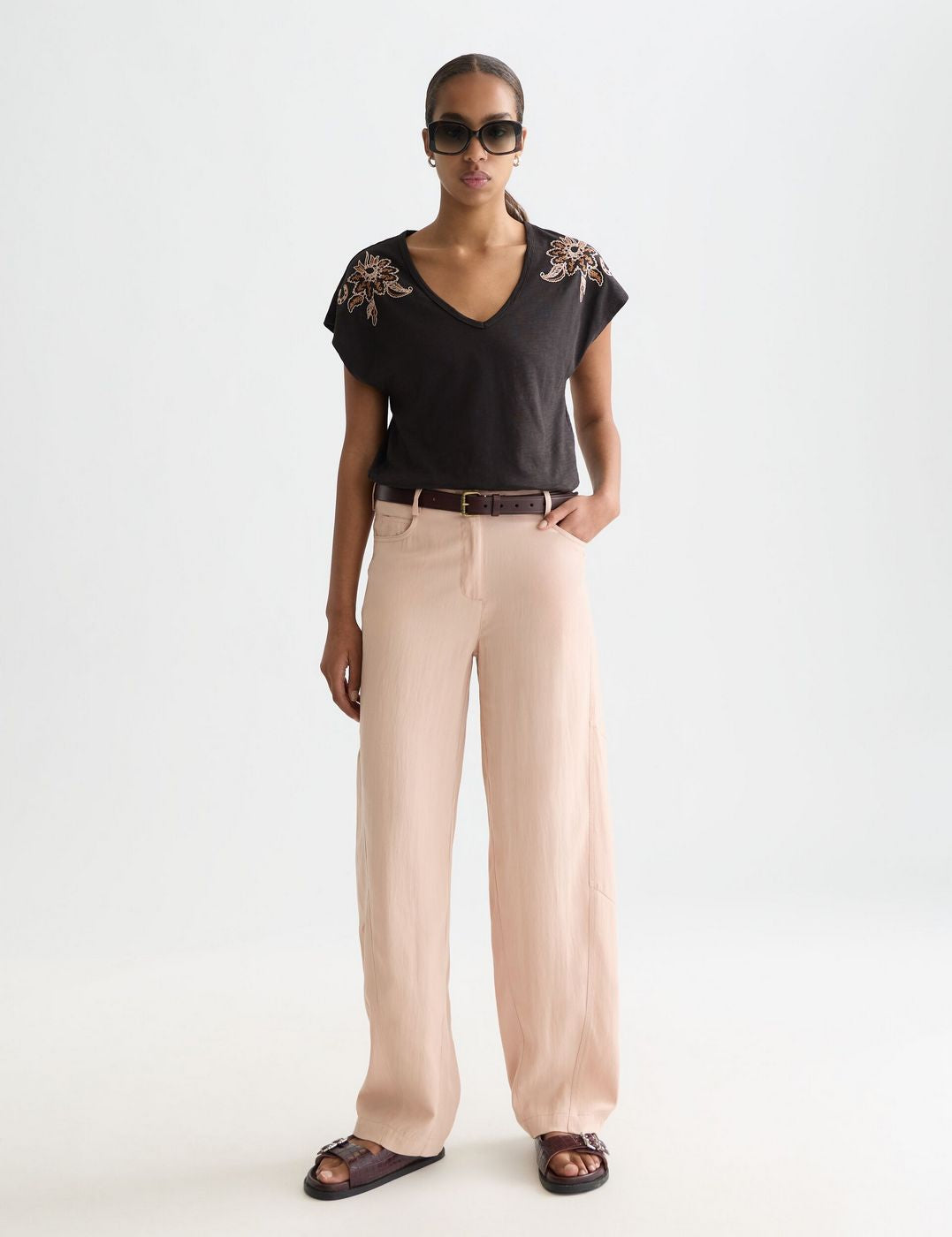 Pantalon Lotus - Twill High Rise Barrel Leg - Rose Dust