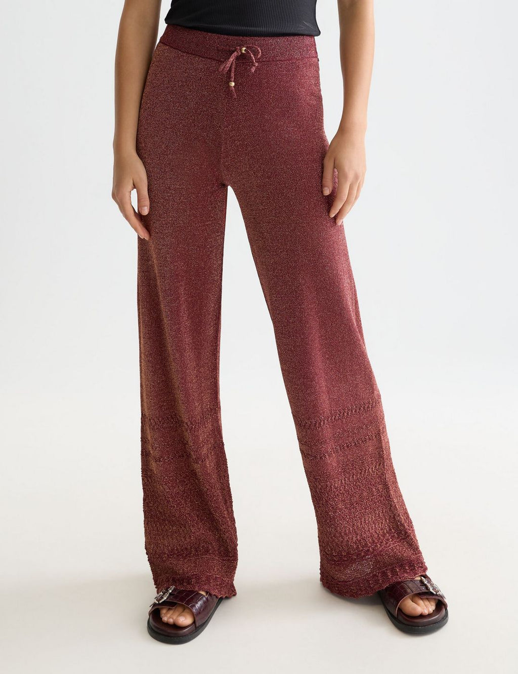 Pantalon Metallic Pointelle Knitted - Burnt Henna