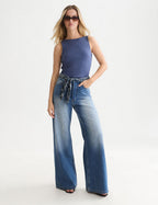 Jean The Wave Wide Leg With Tie Detail - Rodeo Mid Stripe