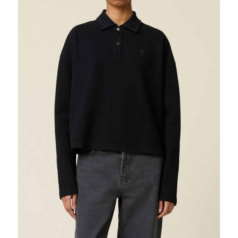 Ami Paris - Garment Dye Long Sleeve Ls Polo - Black/001