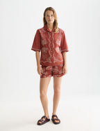 Short Embroidered Linen Blend - Burnt Henna